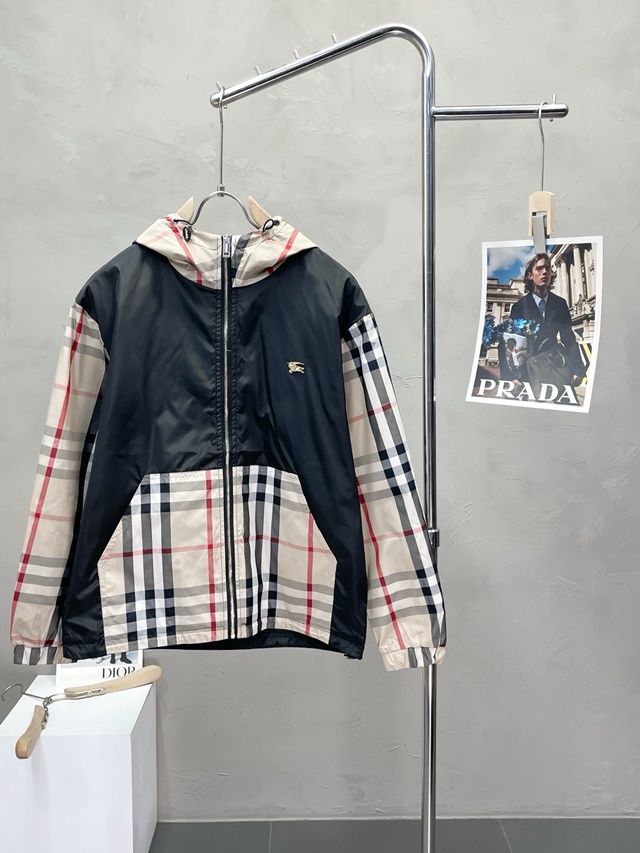 버버리 체크 후드 집업 점퍼 재킷
