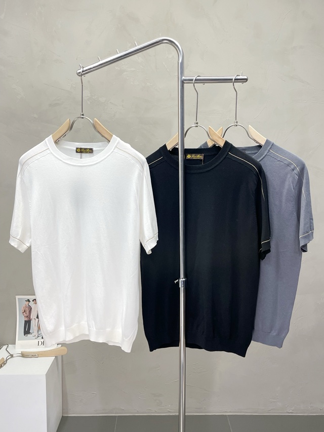 로로피아나 라운드넥 반팔 니트 3칼라