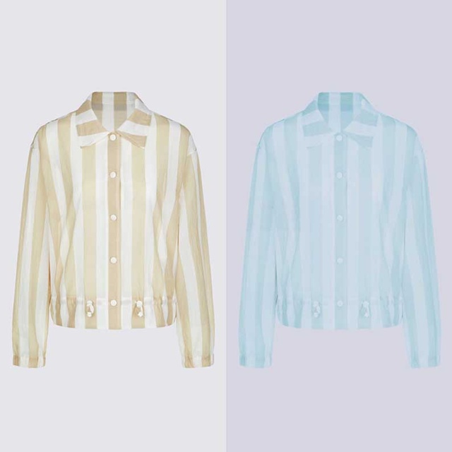 지포어 스트라이프 여성 메시 긴팔 셔츠 2칼라