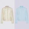 지포어 스트라이프 여성 메시 긴팔 셔츠 2칼라