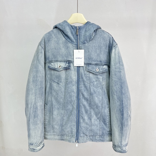 오프화이트 데님 패딩 점퍼
