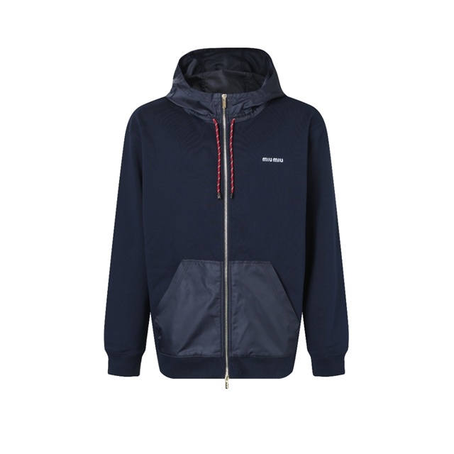 미우미우 코튼 플리스 지퍼 후디 후리스 블루 MJL073