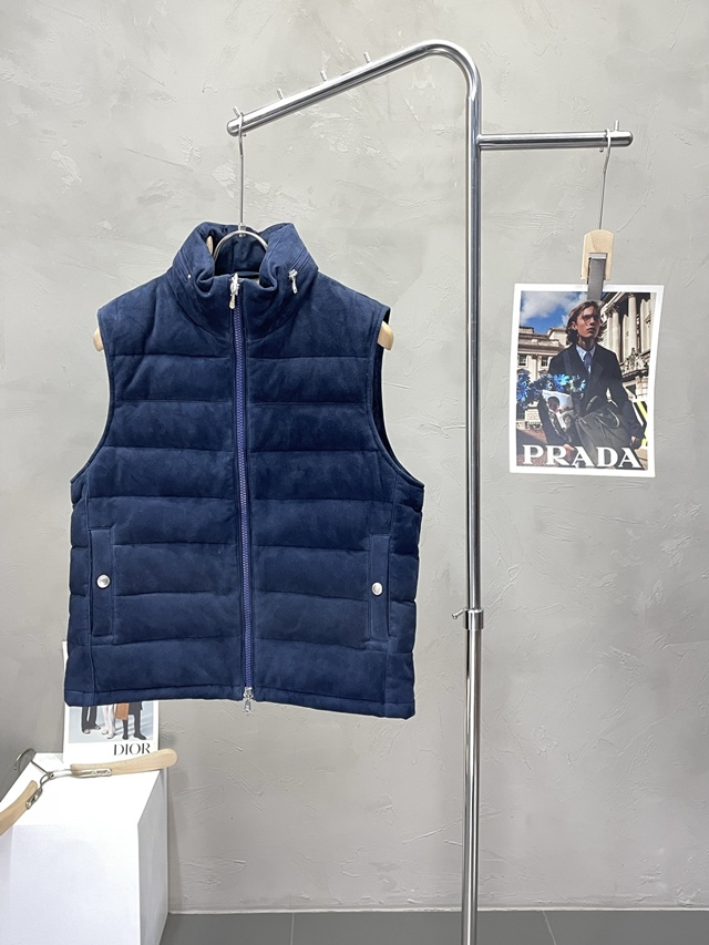 브루넬로 쿠치넬리 가죽 베스트 집업 조끼