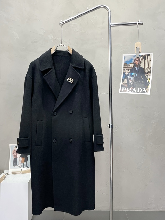 발렌시아가 모직 더블 롱 코트