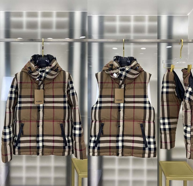 버버리 체크 소매탈부착 다운 재킷 패딩 점퍼