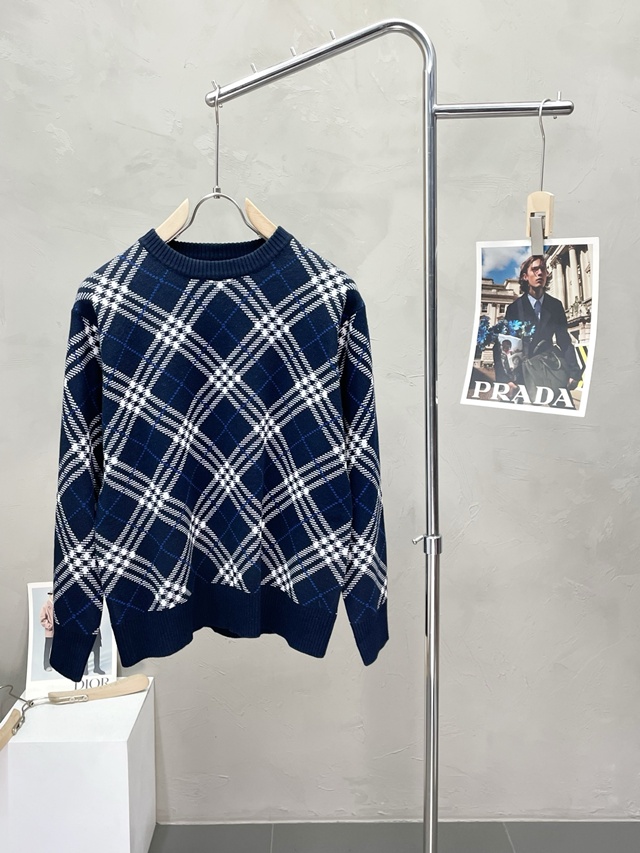 버버리 체크 크루넥 남여공용 니트 스웨터