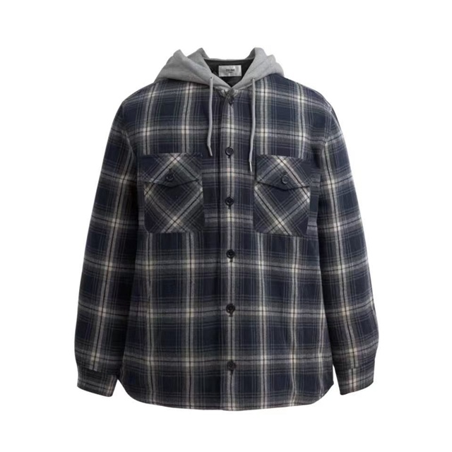 셀린느 코튼 체크 후드 로고 오버셔츠 자켓 2W65B912X