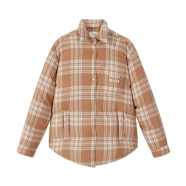 미우미우 체크 플래드 다운 재킷 패딩 셔츠