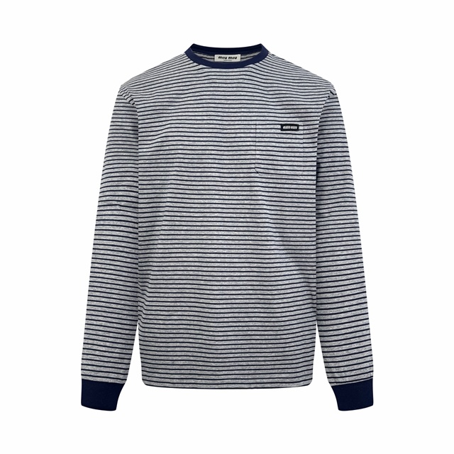 미우미우 루즈핏 스트라이프 라운드 긴팔티