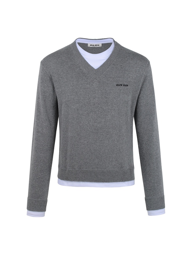 미우미우 실크 캐시미어 혼방 브이넥 니트 스웨터