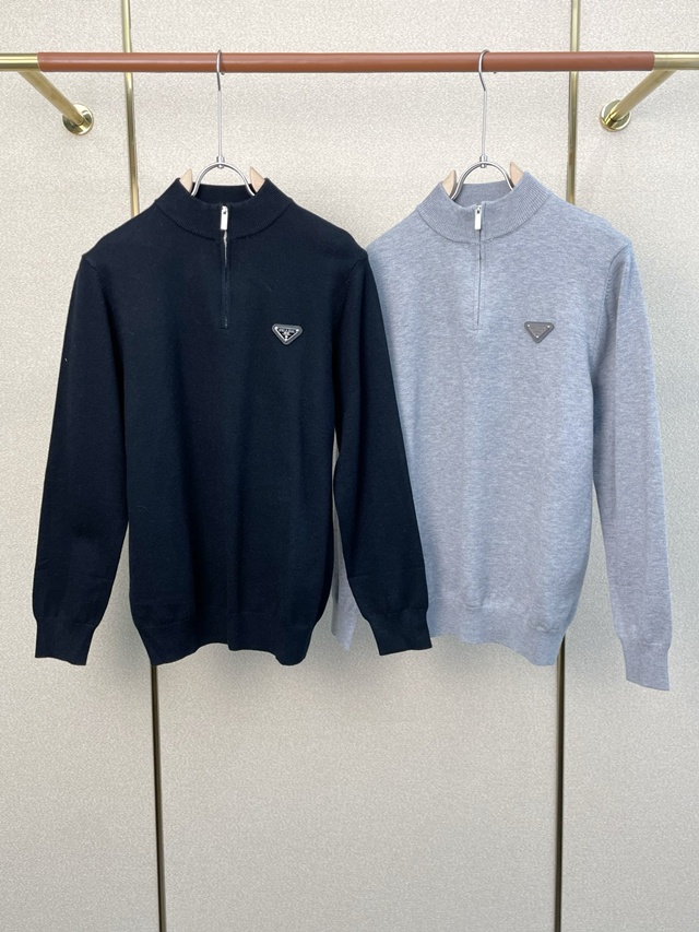 프라다 삼각로고 하프집업 크루넥 니트 스웨터 2칼라
