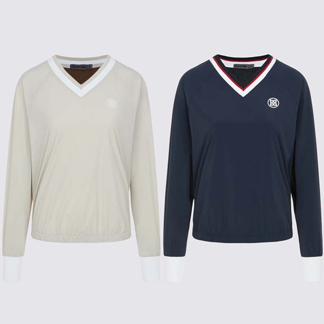 지포어 브이넥 하이브리드 여성 풀오버 긴팔티 2칼라