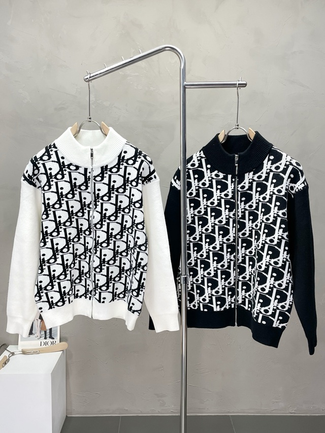 디올 오블리크 니트 집업 가디건 2칼라