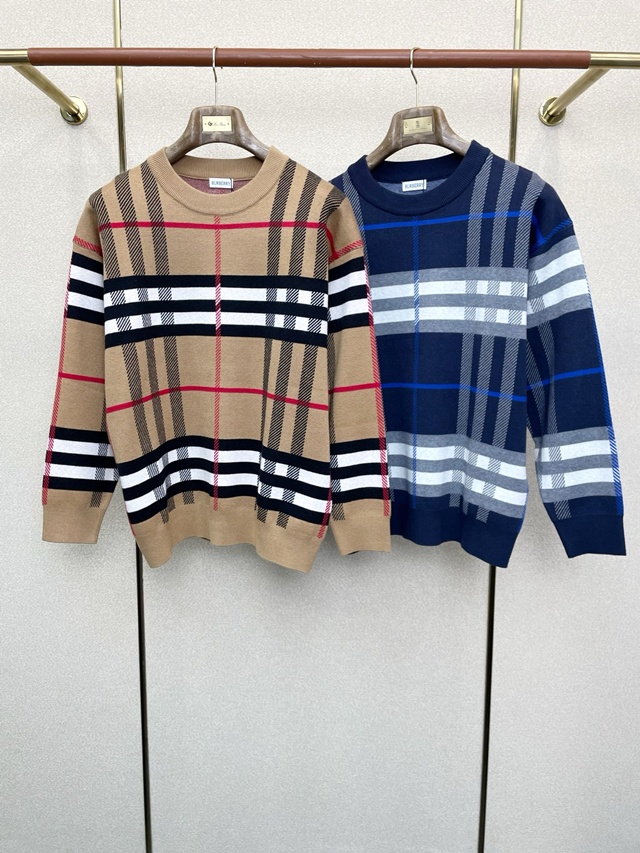 버버리 체크 크루넥 니트 스웨터 2칼라