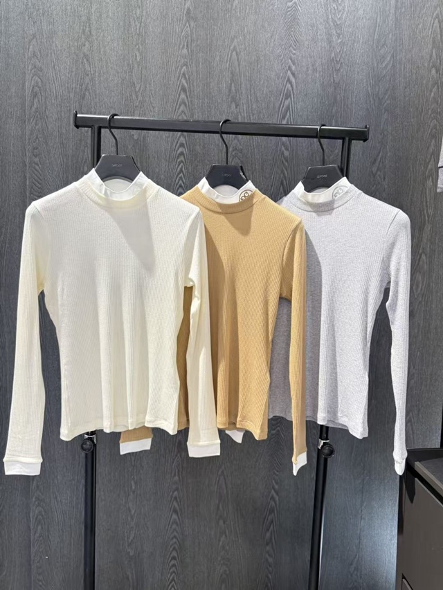 지포어 하이넥 여성 이너 긴팔티 3칼라