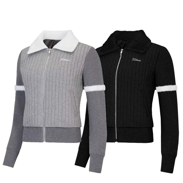 타이틀리스트 여성 헤비 다운 스웨터 니트 가디건 2칼라