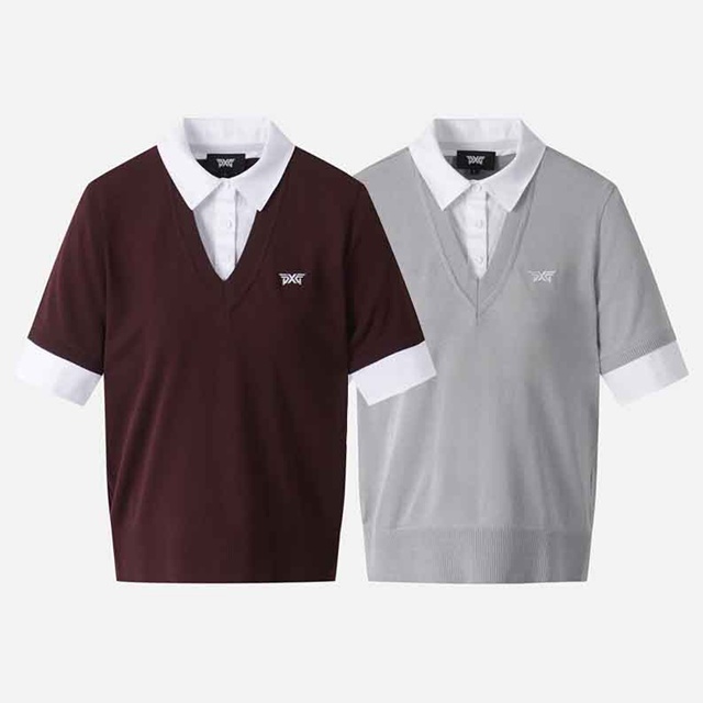 PXG 여성 반팔 니트 2칼라
