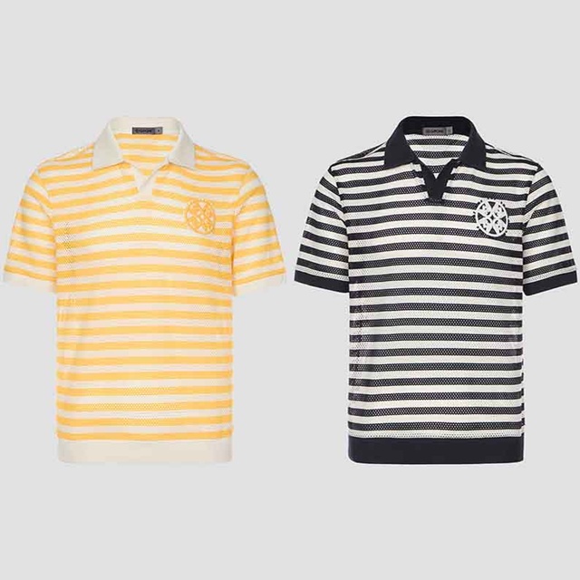 지포어 남성 스트라이프 파자마 셔츠 반팔티 2칼라