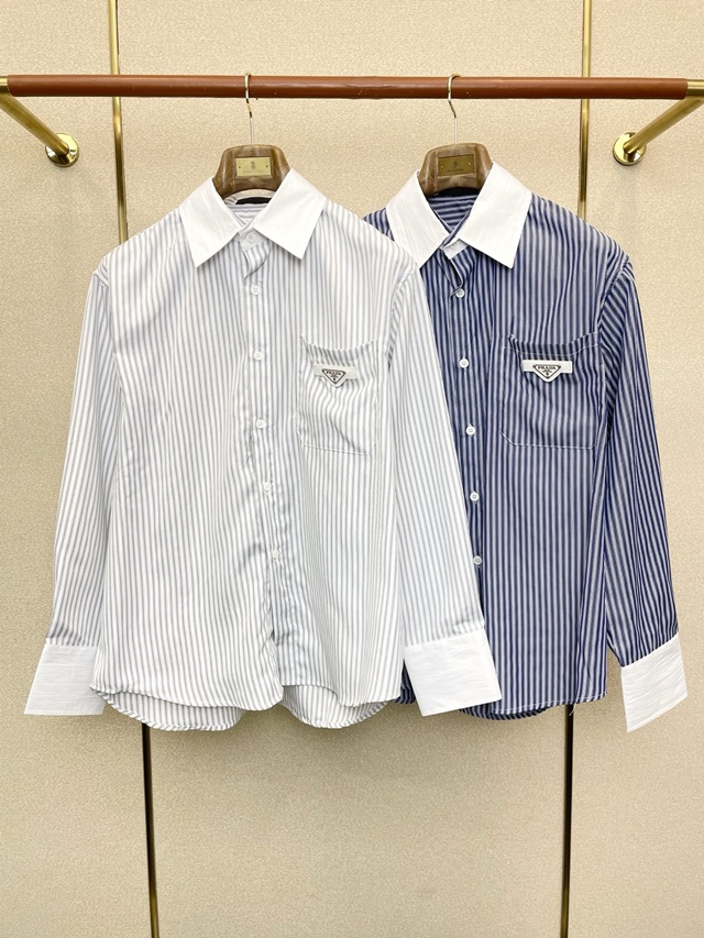 프라다 배색 스트라이프 셔츠 남방 2칼라