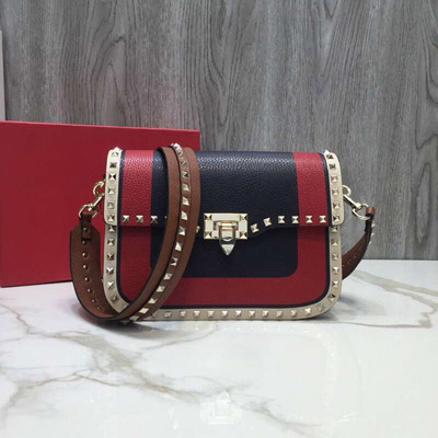 발렌티노 락스터드 가죽 메신져 0936B Black&red&white