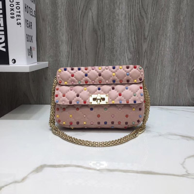 발렌티노 락스터드 스몰 가죽 숄더 백 A77562 pink