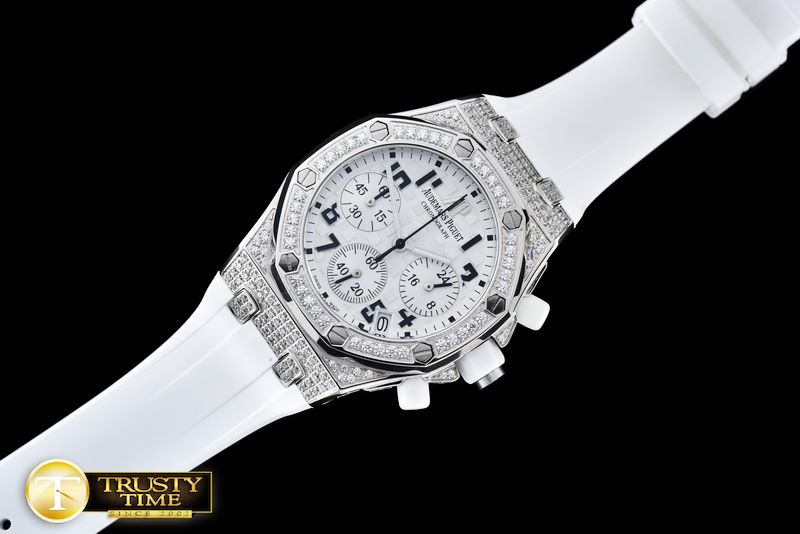 오데마피게 Royal Oak Ladies Chrono SS/RU Wht Num Diam Bez VK64 -AP0368C