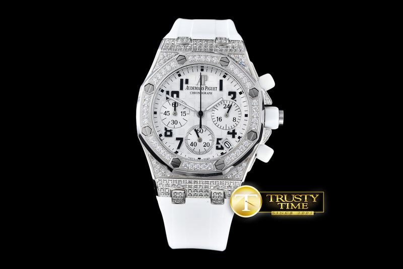 오데마피게 Royal Oak Ladies Chrono SS/RU Wht Num Diam Bez VK64 -AP0368C