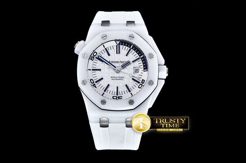 오데마피게 Royal Oak Diver 15707 Wht CER/RU White BP SP MY9015 Mod -AP0521