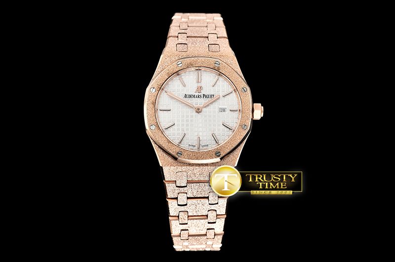 오데마피게 AP Royal Oak 33mm Frosted RG/RG White JHF V2 Swiss Qtz -AP0532E