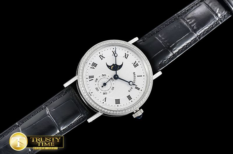 브레게 Classique MoonPhase Ref.3300 Diam SS/LE Wht MY9015 Mod -BRE083A