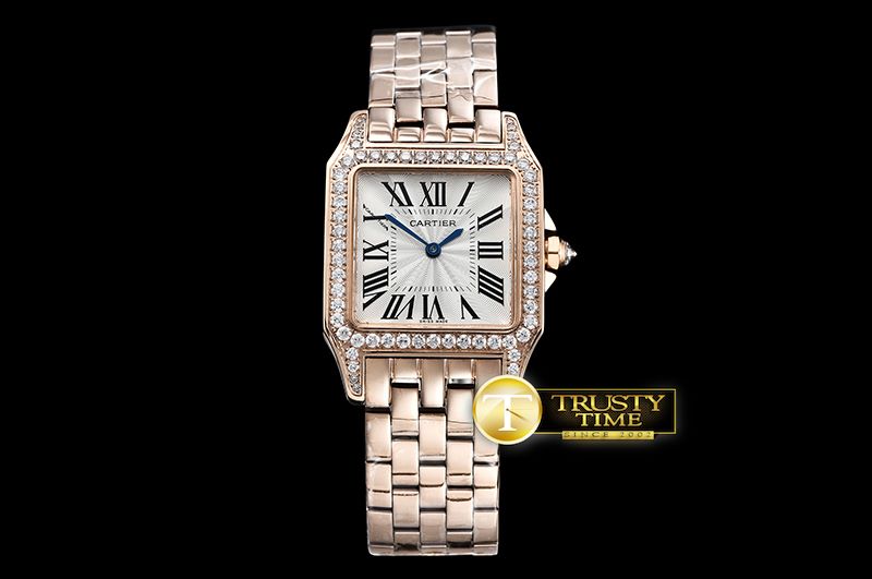 까르띠에 Santos Demoiselle Ladies Diams RG/RG Wht Swiss Quartz -CAR0384F
