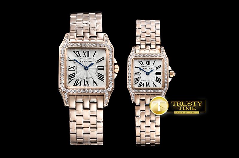 까르띠에 Santos Demoiselle Ladies Diams RG/RG Wht Swiss Quartz -CAR0384F