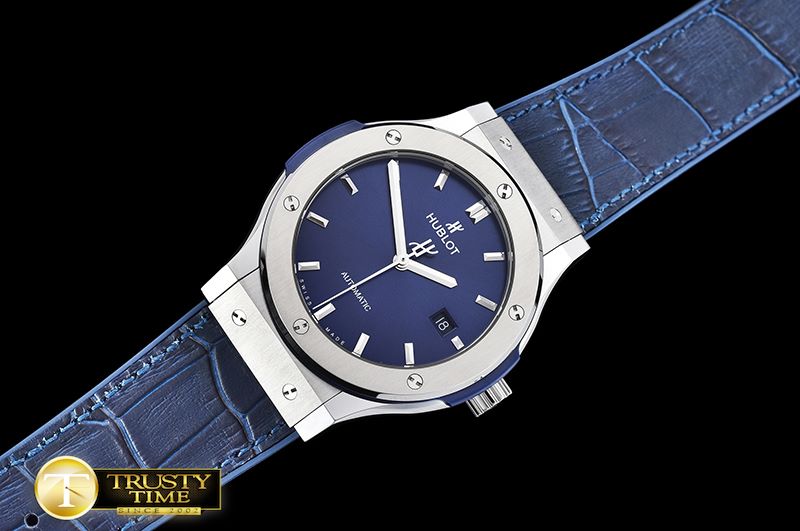 위블로 Classic Fusion Bang 42mm SS/TI/LE/RU Blue A2892 Mod -HUB0357D
