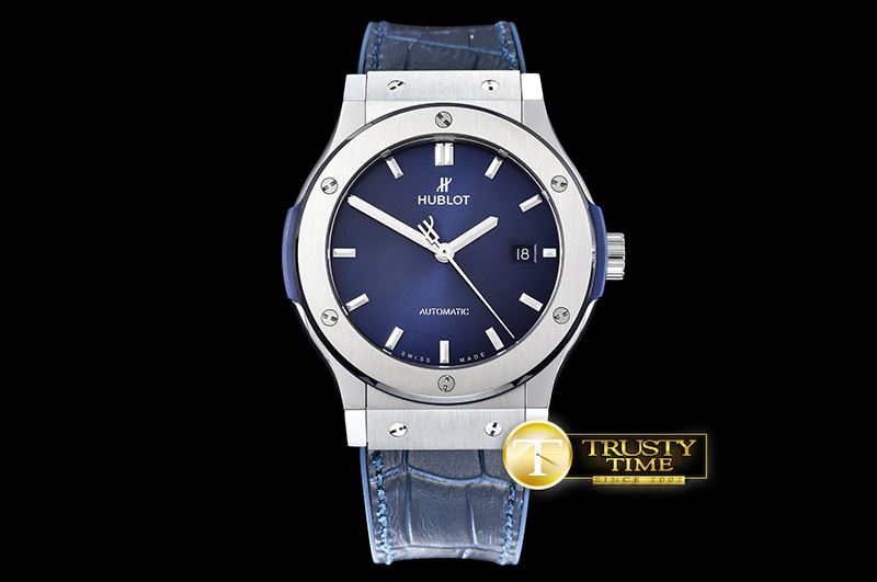 위블로 Classic Fusion Bang 42mm SS/TI/LE/RU Blue A2892 Mod -HUB0357D
