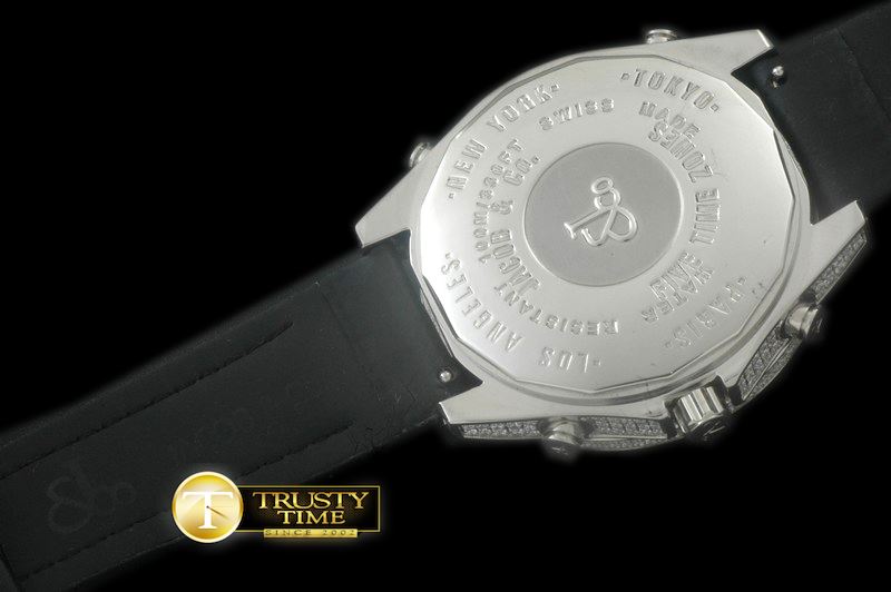 아콥 5Time Zone Skull SS/RU Diam Swiss Orig Quartz -JAC009B