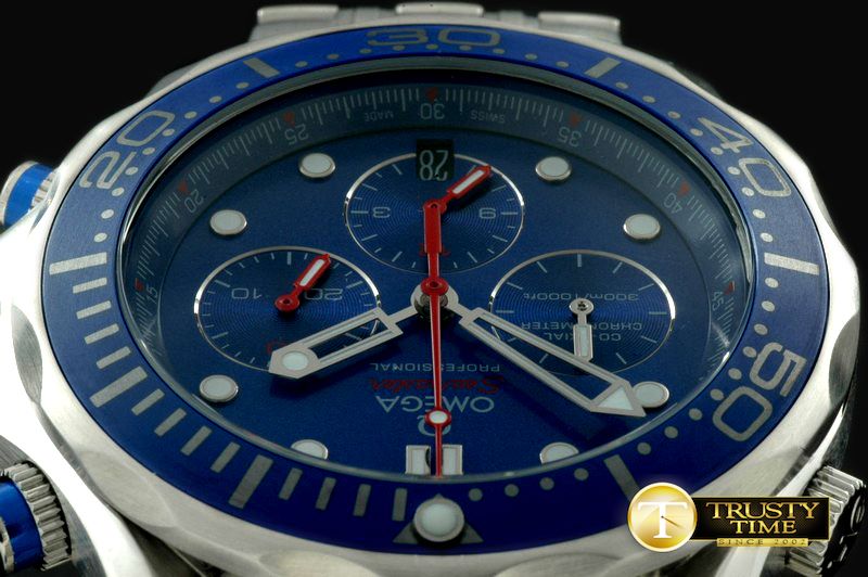 오메가 Diver Pro 300M Chrono SS/SS Blue Jap Qtz -OMG0285D