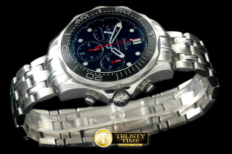 오메가 Seamaster Pro 300M Chrono SS/SS Black A7750 -OMG0364A