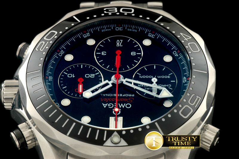 오메가 Seamaster Pro 300M Chrono SS/SS Black A7750 -OMG0364A