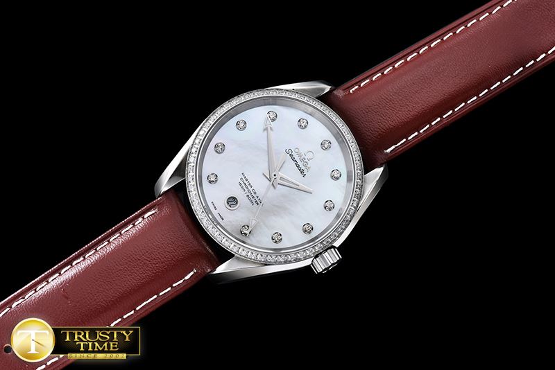 오메가 Aqua Terra 38mm SS/LE Wht MOP Diam Bez JHF A2836 Mod8 -OMG0462F