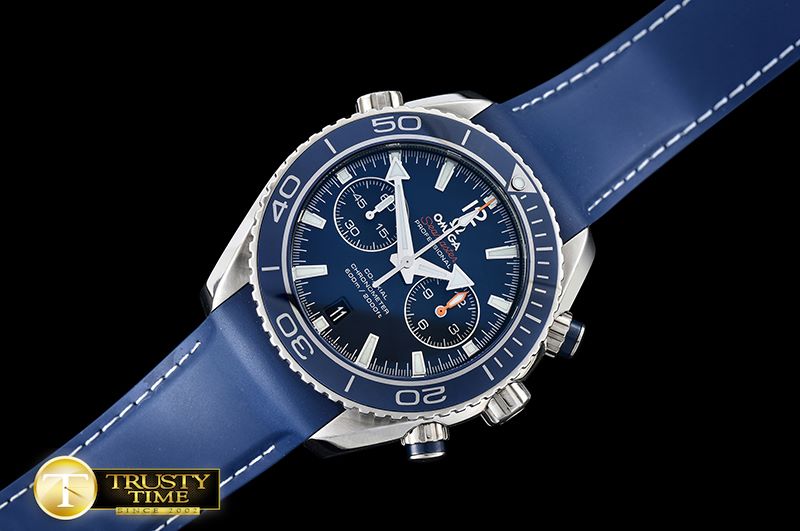 오메가 Planet Ocean 45mm Chrono TI/RU BP Blue A7750 Mod9300 -OMG0475A