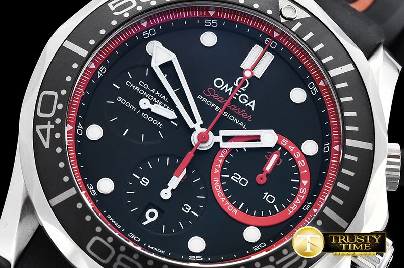 오메가 Seamaster Chrono America Cup SS/RU Blk/Red BP A7750 -OMG0503