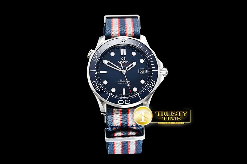 오메가 Seamaster Diver 300m CoAxial Cer SS/NY Blue BP A2836 -OMG0527