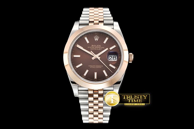 롤렉스 DJ2 41mm Jub Smt RG/SS Brown Stick BP Swiss 2836 -R2DJ0218B