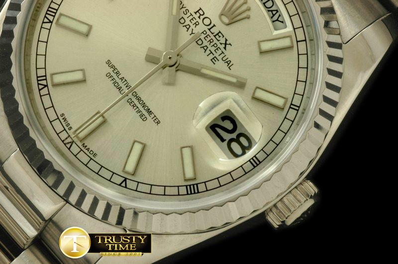 롤렉스 DayDate Fluted Silver SS/SS Swiss Eta 2836/3186 -RDD0177B