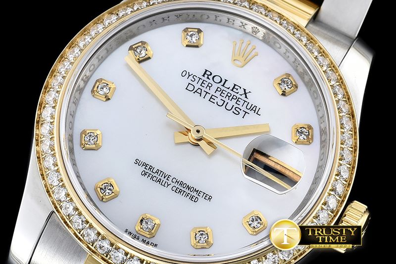 롤렉스 DateJust Mens 36mm YG/SS White MOP Diam BP Asia 2836 -RDJ0261C