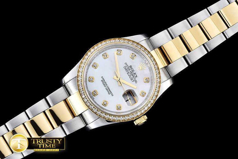 롤렉스 DateJust Mens 36mm YG/SS White MOP Diam BP Asia 2836 -RDJ0261C