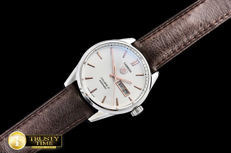 태그호이어 Carrera Calibre 5 Automatic SS/LE Wht/R ANF Asia 2824 -TAG0308B