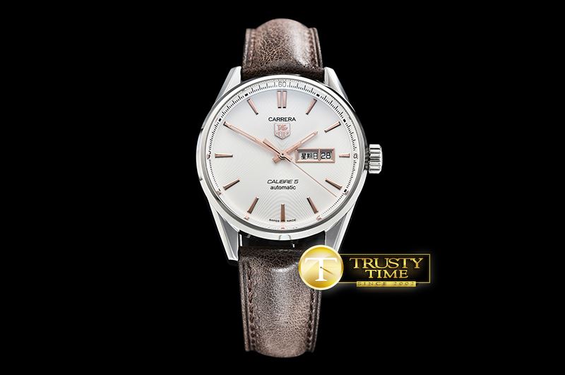 태그호이어 Carrera Calibre 5 Automatic SS/LE Wht/R ANF Asia 2824 -TAG0308B