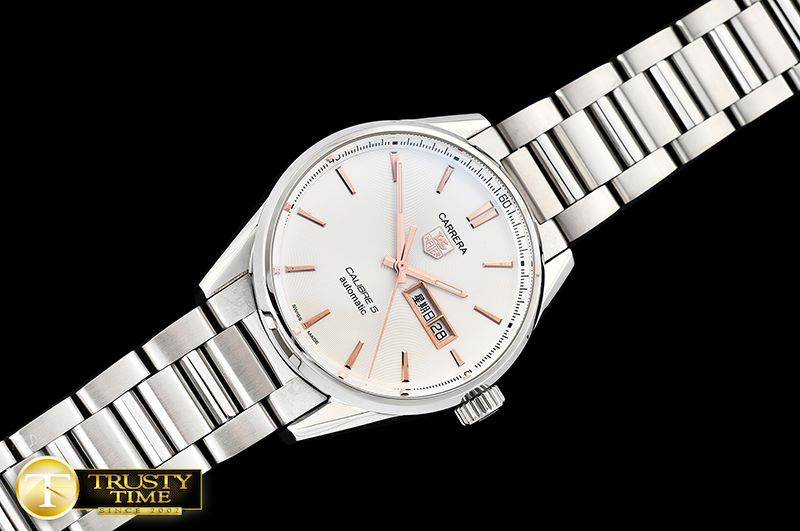 태그호이어 Carrera Calibre 5 Automatic SS/SS Wht/RG ANF Asia 2824 -TAG0323D