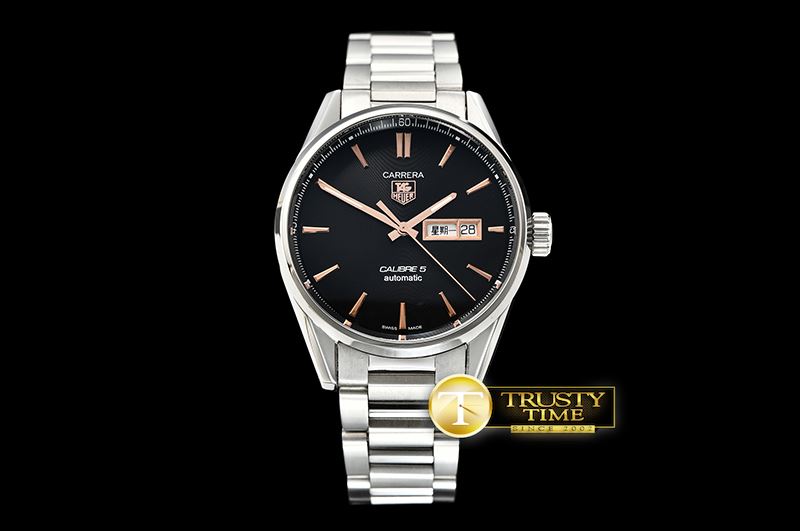 태그호이어 Carrera Calibre 5 Automatic SS/SS Blk/RG ANF Asia 2824 -TAG0323E